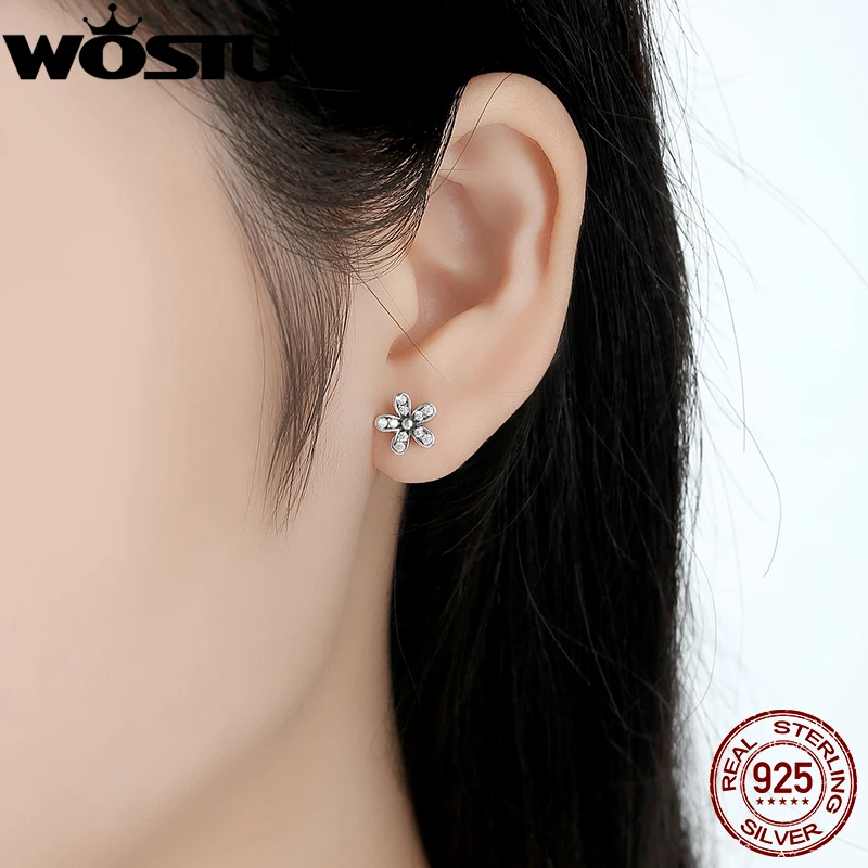 Hot Sale Real 925 Sterling Silver Dazzling Daisy Stud Earrings With CZ For Women Sterling-Silver-Jewelry Authentic Gift XCHS403 |