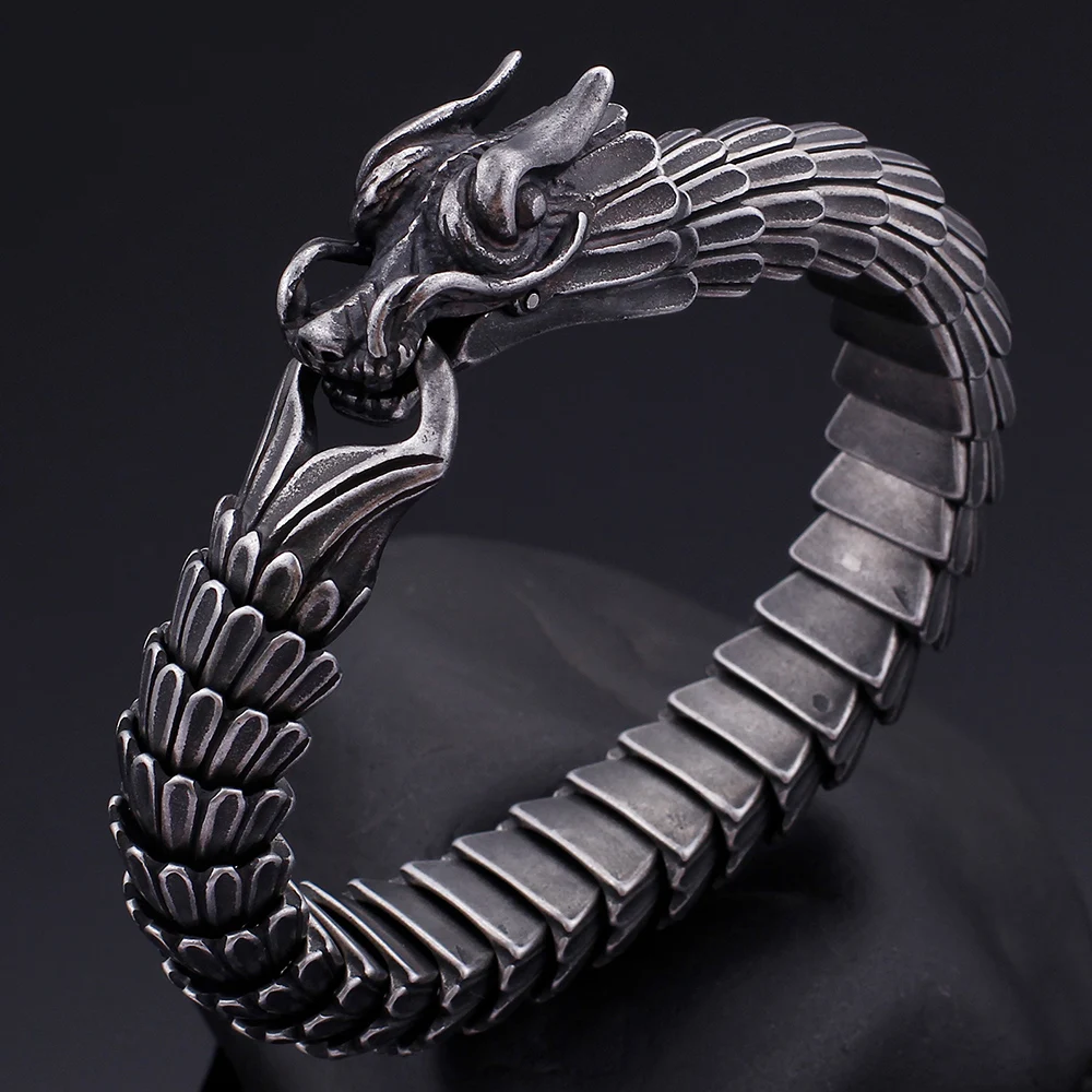 Браслеты в стиле хип хоп для мужчин винтажные цепи виде дракона из нержавеющей
