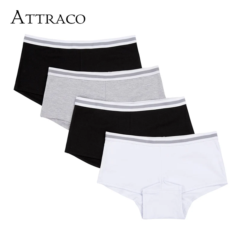 4 in pack Attrico, женское нижнее белье, хлопковые мягкие трусы, трусы для мальчиков, одноцветные, классические, умеренные, удобные, приятные для кожи, 4 упаковки - Цвет: 4 in pack