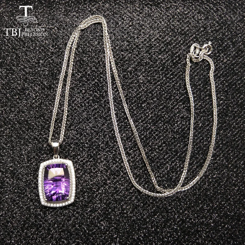 TBJ, простой дизайн ожерелье натуральная Подушка цвета аметиста 10*14 6ct драгоценный камень кулон с цепочками в 925 серебряные ювелирные изделия с подарочной коробкой