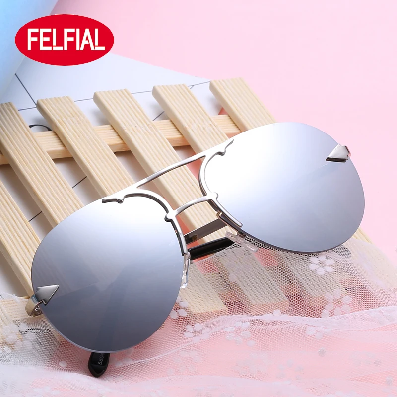 Felfial vintage pilot Полуободковые солнцезащитные очки мужчины люксовый бренд HD uv400