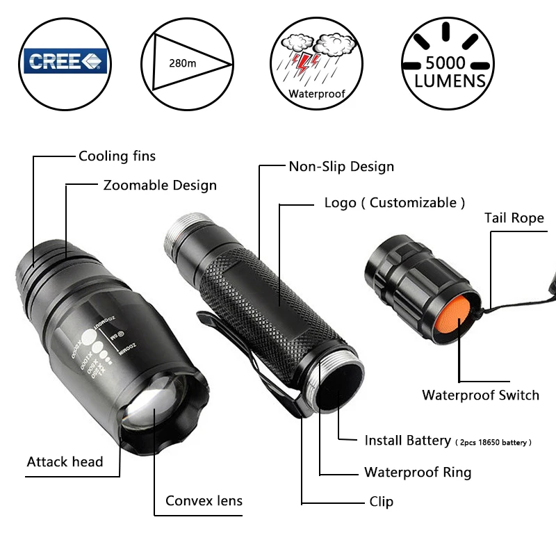 Z35 светодиодный фонарь 10000лм CREE XM-L2/T6 масштабируемый Светодиодный 2x18650 батарея