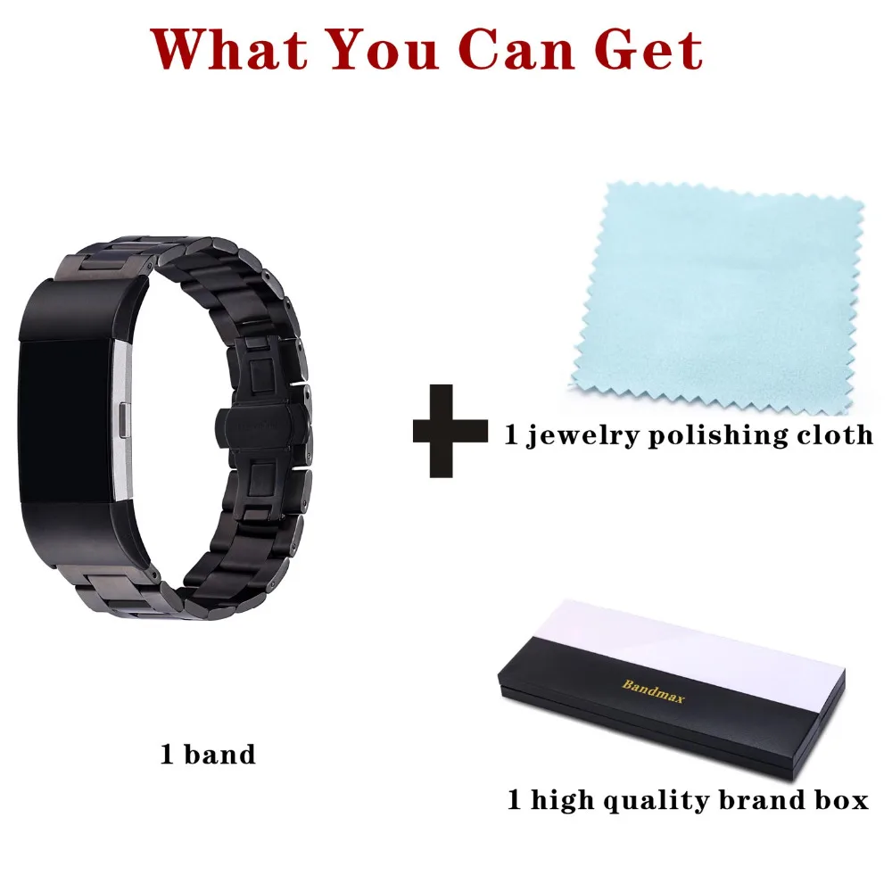 Black Band For Fitbit Charge 2 Metal Replacement Bands Stainless Steel Adjustable Bracelet FBC2827H | Наручные часы