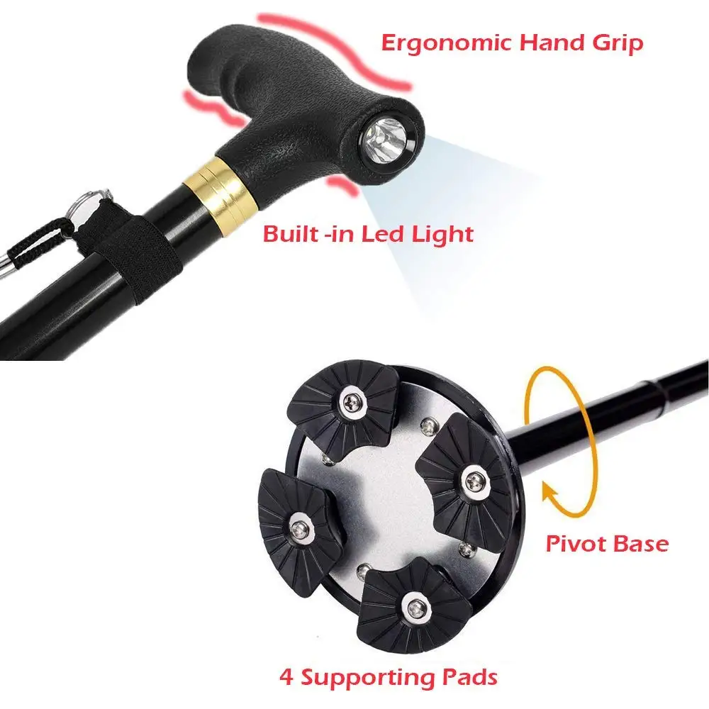 Трость MHKBD Противоударная телескопическая резиновая трость с фонариком