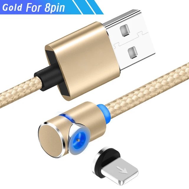 Gold for iphone Магнитный кабель 90 градусов Micro Usb type C для iphone X XS зарядный провод Kabel для Xiaomi samsung A50 A80 S10 шнур зарядного устройства 1 м 2 м - Цвет: Gold for iphone