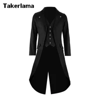 takerlama mens gothic tailcoat jacket steampunk trench cosplay costume victorian coat black mens long tuxedo suit with vest