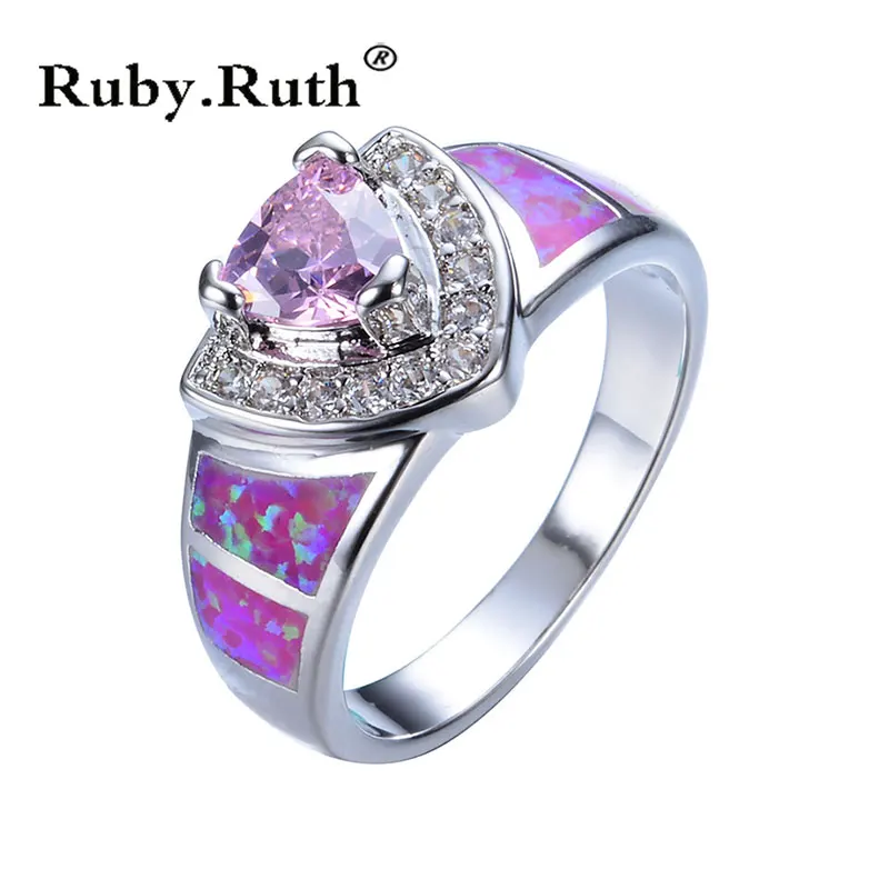 Сердце разноцветный циркониевый Розовый огненный опал кольца для женщин Мода