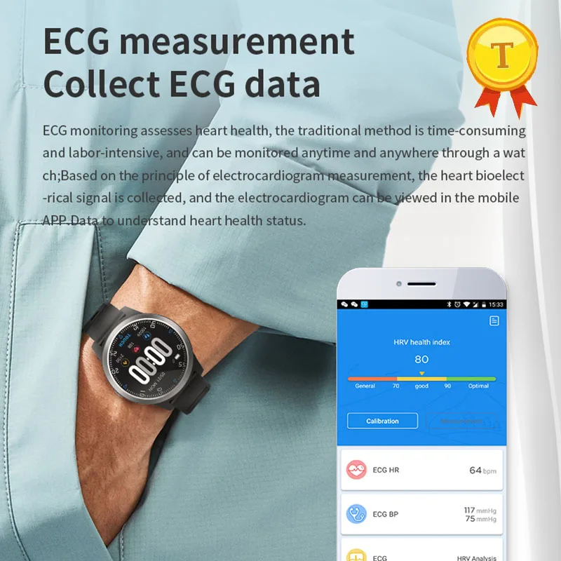 

2019 измерение показателей ЭКГ сбор данных ЭКГ smartwatch сообщение напоминание трекер сна ip67 водонепроницаемые спортивные Смарт часы наручные ч...