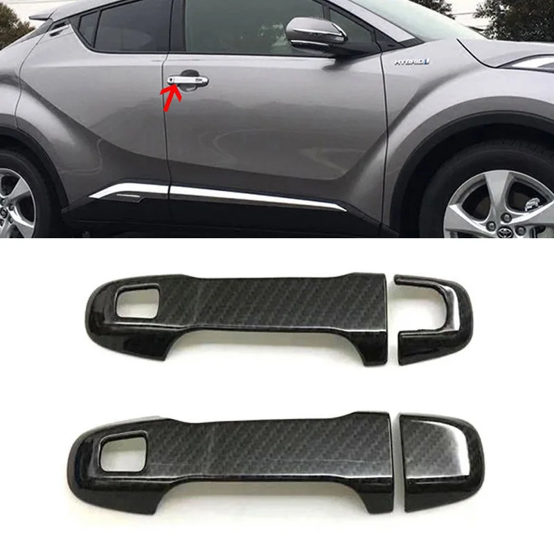 

4pcs/set New Carbon Fiber Style Car Door Handle Cover Trim For Toyota C-HR 16-18