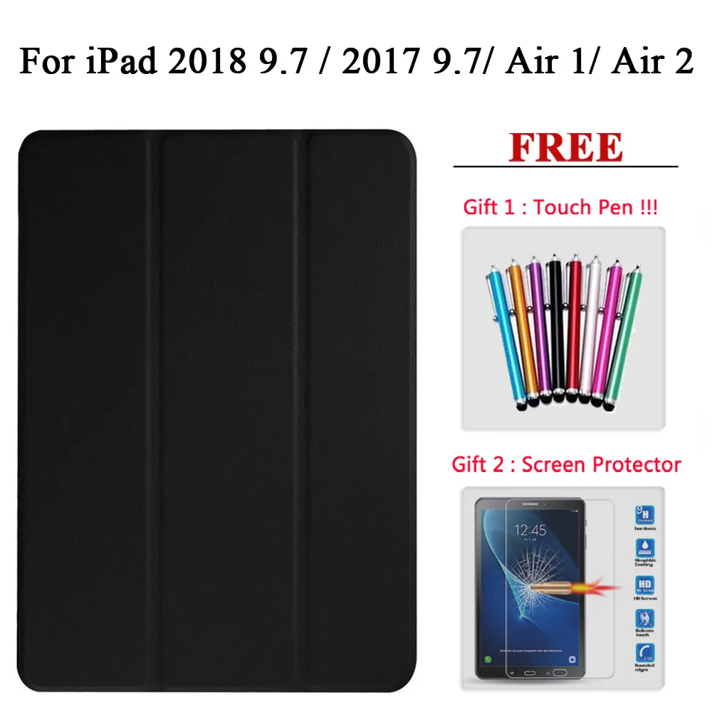 2017 2018 Air1 Air2 Защита экрана стекло+ чехол для iPad 9,7 Air 1/2/3 PU кожаный смарт-чехол для i Pad mini 1 2 3 4 5/pro 10,5 - Цвет: 2017 2018 Air1 Air2