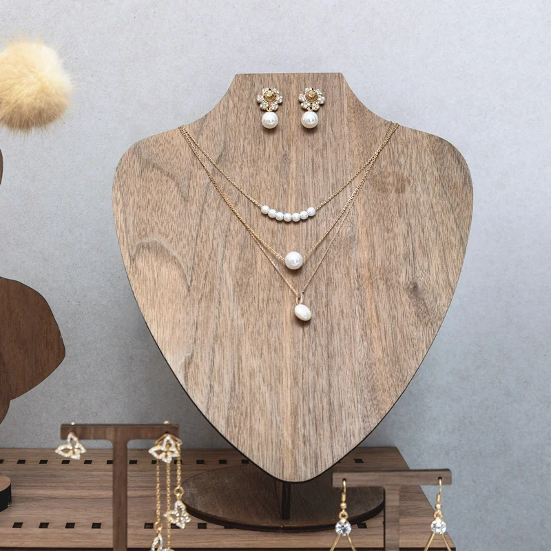 Серьги из цельного дерева ожерелье дисплей бюст черный орех ювелирный держатель