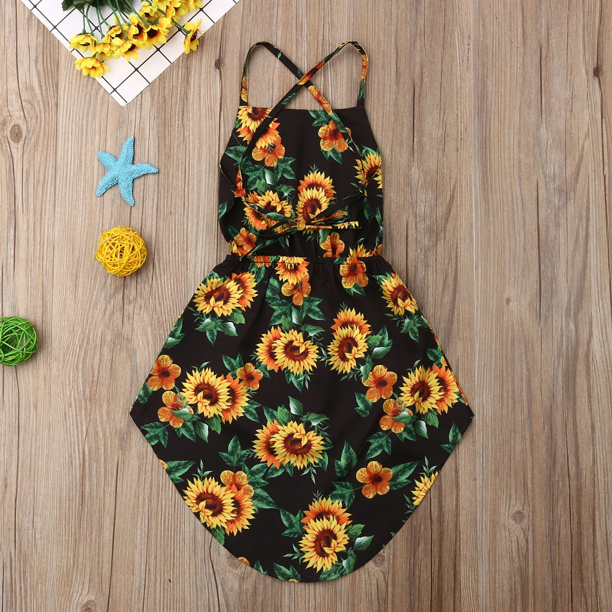 Kids Baby Girl Summer Dress Backless Sunflower Print Party Pageant Sundress 1-6Y | Детская одежда и обувь