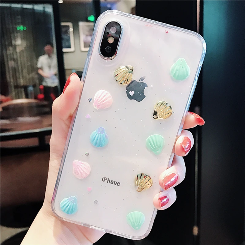 WMZSUCC Vintage Seashells Glitter Transparent Soft Fitted Case for iPhone X 8 8Plus 7 6 6s Plus Drop Shipping |