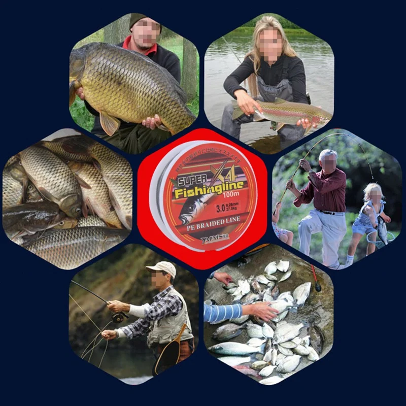 Рыболовная леска 4 пряди 0 10 ~ 50 мм 6-60 анг. Фунт. прочная плетеная полиэтиленовая