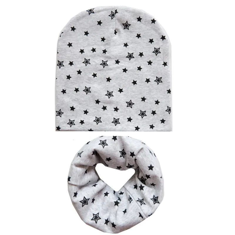 new star light gray Осенне-зимний детский комплект с шапочкой для мальчиков и девочек, весенний теплый шейный платок, детские вязаные шапки, комплекты из хлопка, детская шапка, шарф, комплекты из 2 предметов - Цвет: new star light gray