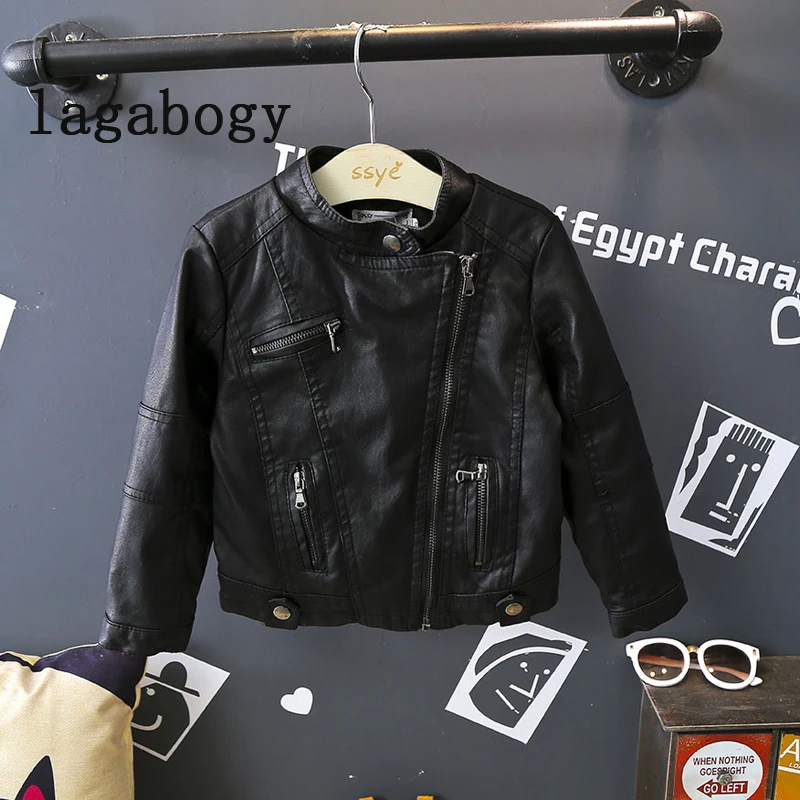 

Spring Autumn Baby Girl Leather Jacket Korean Children Clothes Black Cardigan Coat Fashion PU Leather Kids Outwear TZ93