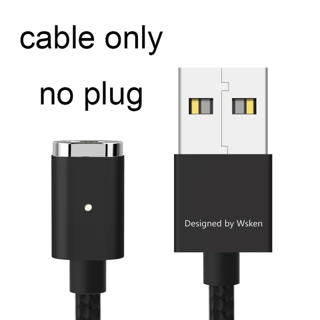Only Black Cable Магнитный зарядный кабель WSKEN 2 в 1 для iPhone 6, 7, 8 Plus, X, samsung, Xiaomi, 8 pin, IOS, Micro usb, светодиодный кабель для быстрой зарядки - Цвет: Only Black Cable