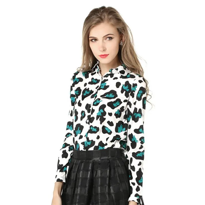 ELEXS New Fashion Women's Sexy Slim Leopard Lapel Shirt Summer Casual Printing 74239 |