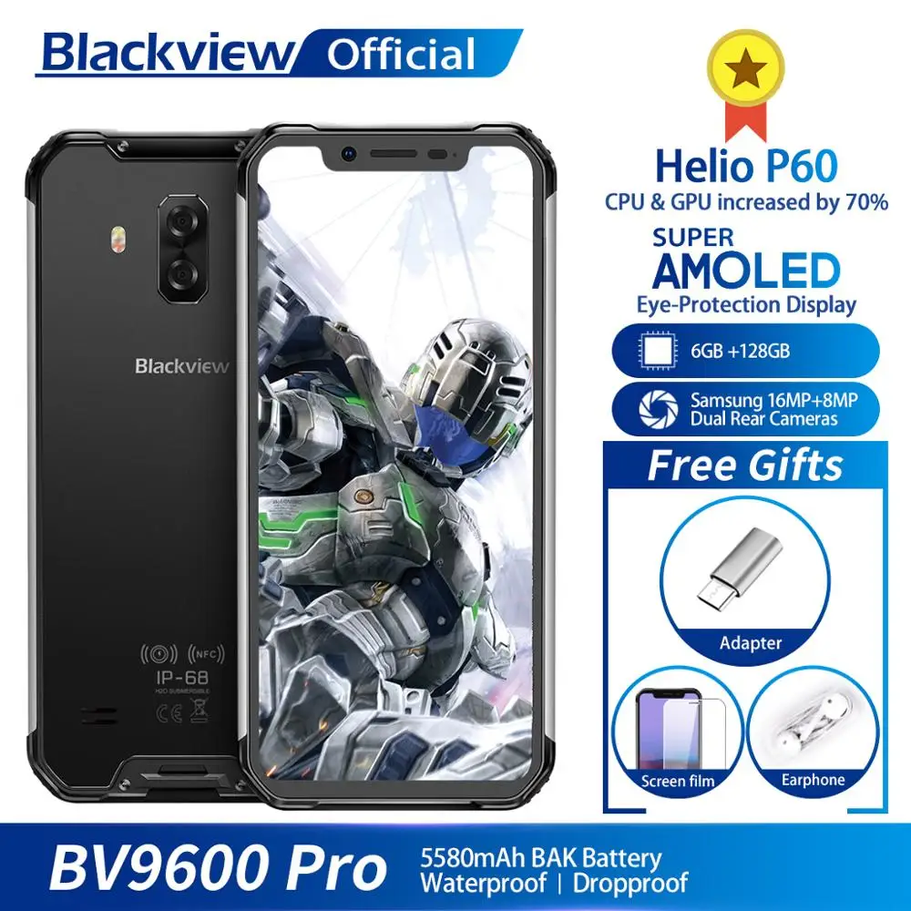 Blackview BV9600 Pro Водонепроницаемый мобильный телефон с IP68 Helio P60 6 ГБ + 128 21 &quot19:9 FHD AMOLED 5580