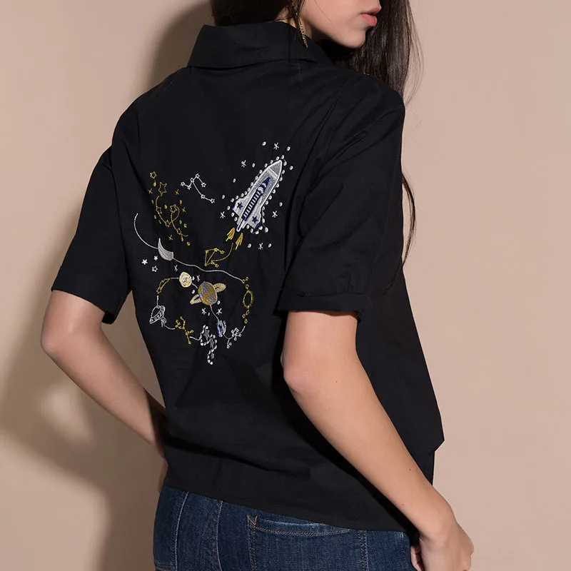 

Fashion women tops and blouse 2019 ladies tops black blouse shirts short sleeve shirt button korean clothing shirts