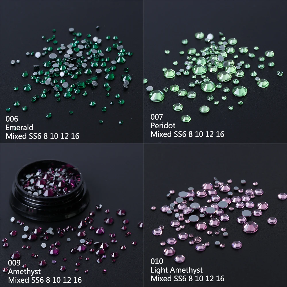 1Box DIY Flatback 3D Nail Art Crystal Glitter Rhinestones Nail Art Decoration Diamond White AB Manicure Mixed SS6-16 Size LA995