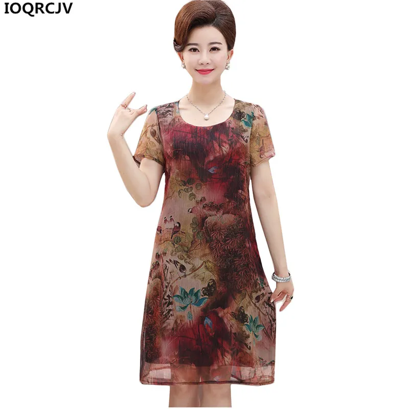 

Летнее шифоновое платье для женщин, новое модное платье с принтом, свободная одежда для женщин среднего возраста, повседневные женские плат...