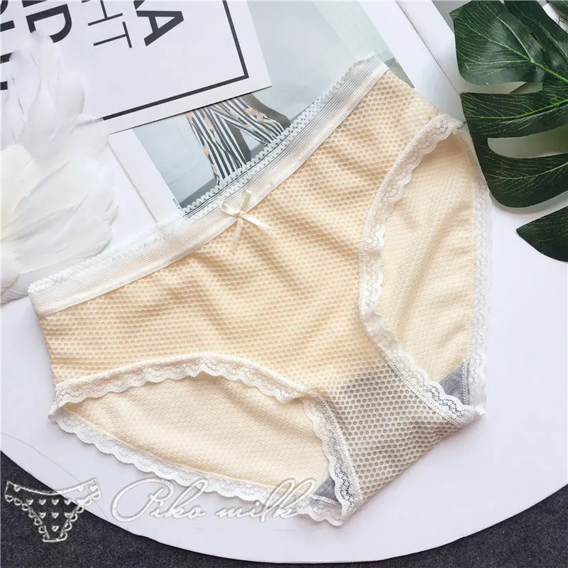 milk yellow SP& CITY, летние милые кружевные трусики с бантом, бесшовные трусы для девушек, женское сексуальное нижнее белье, менструальное дышащее мягкое комфортное нижнее белье Танга - Цвет: milk yellow