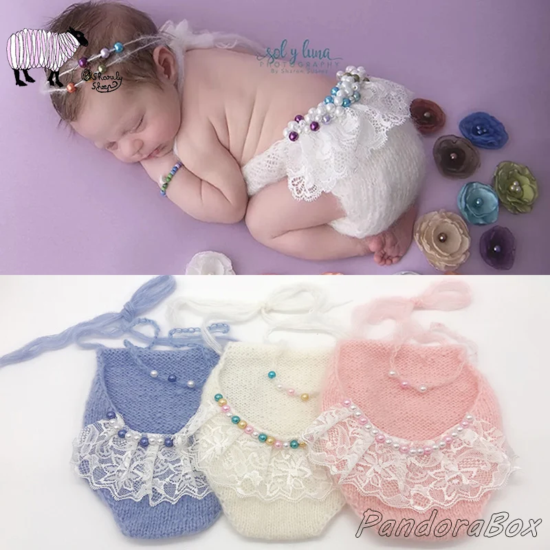Newborn Photography Props Baby Girl Headband+Romper Photoshoot Outfits Backless Overalls Shooting Prop fotografia Accessories | Детская