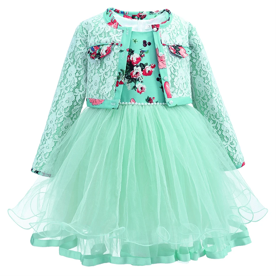 Cutestyles/Новые комплекты вечерних платьев с голубыми цветами для девочек платье из тюля и куртка для девочек весенне-Осенняя детская одежда G-DMCS908-1048