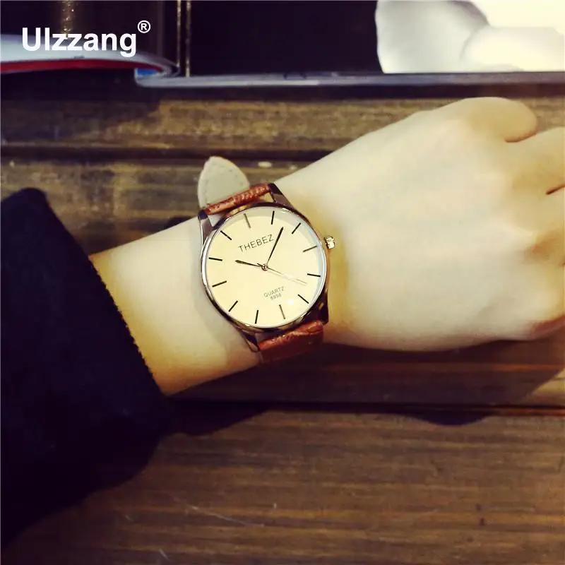 Мужские классические часы деловые аналоговые черные коричневые с кожаным