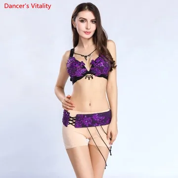 

NEW Wholesale Belly Dance Costume Luxury Embroidery + rhinestones Bra + Belt 2 pcs / set. Belly Dance Costume For Women
