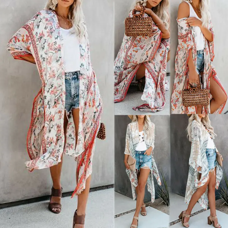 

Women Floral Crochet Summer Beach Cover Up Lady Print Jackets