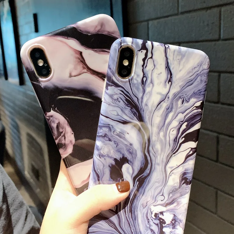 Глянцевый чехол для телефона с мраморной текстурой iPhone X XS Max XR граффити мягкий