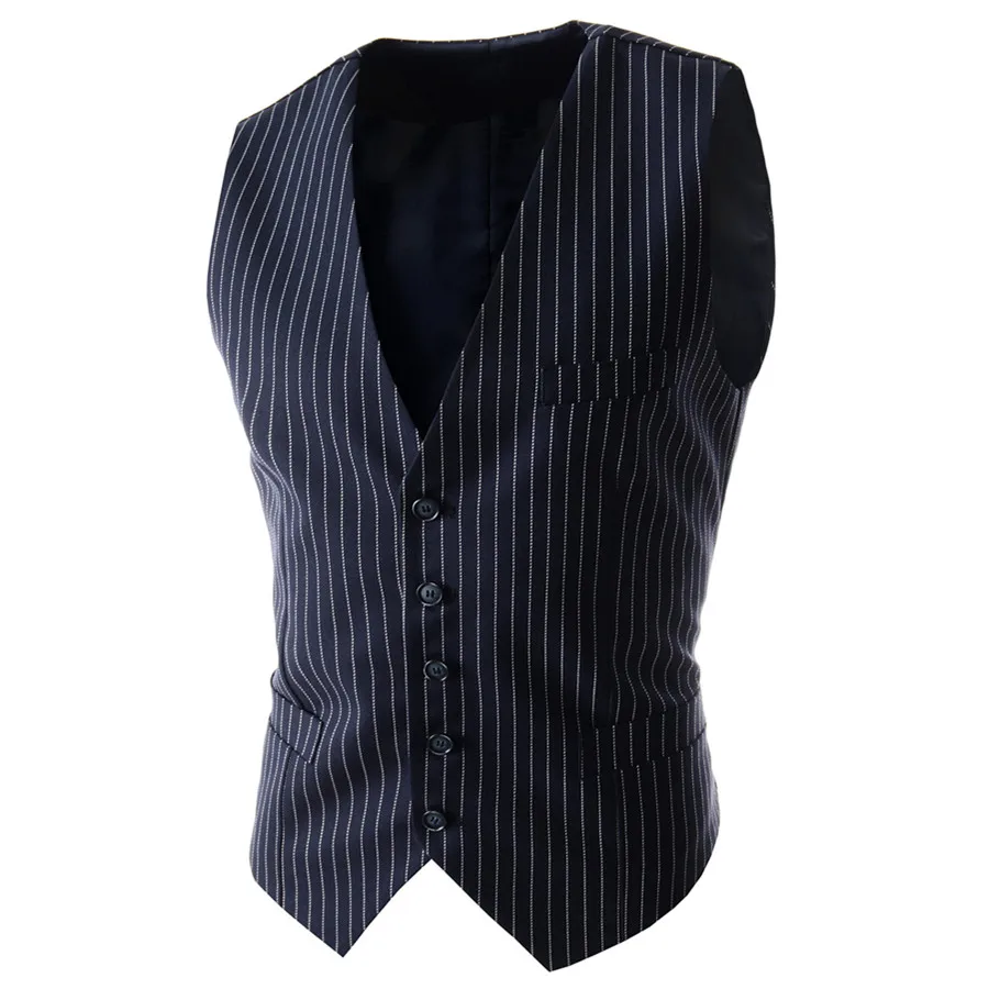 Жилет мужской модный Деловой Повседневный тонкий однорядный в полоску 2017|waistcoat