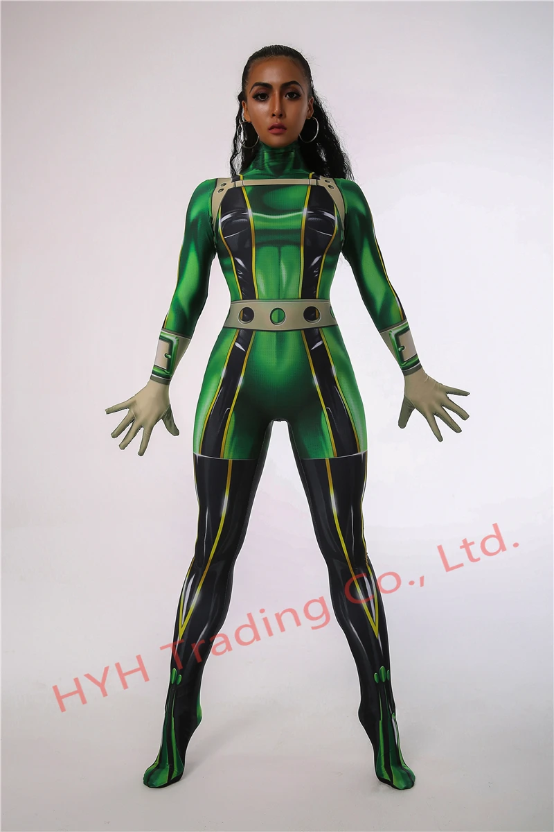Ainiel My Hero Academy Froppy Tsuyu Asui, карнавальный костюм, спандекс, зентай, костюм для женщин и девочек, боди на Хэллоуин для детей и взрослых