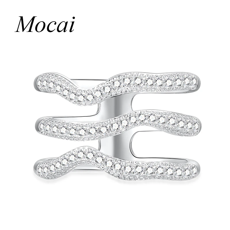 Женские широкие кольца в форме волны Mocai серебристые Многослойные с