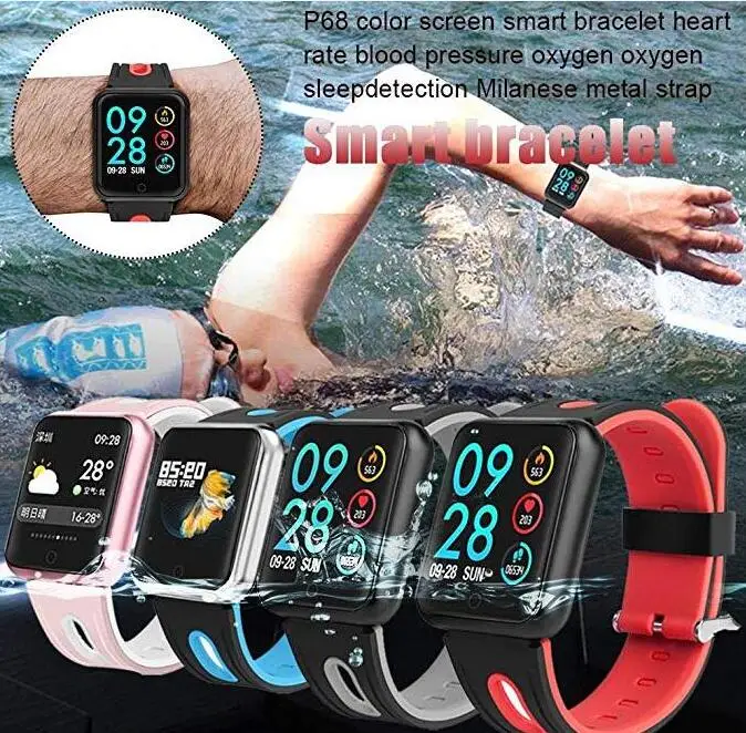 Фитнес браслет часы P68 ip68 Водонепроницаемый для apple watch xiaomi ios Android с монитором
