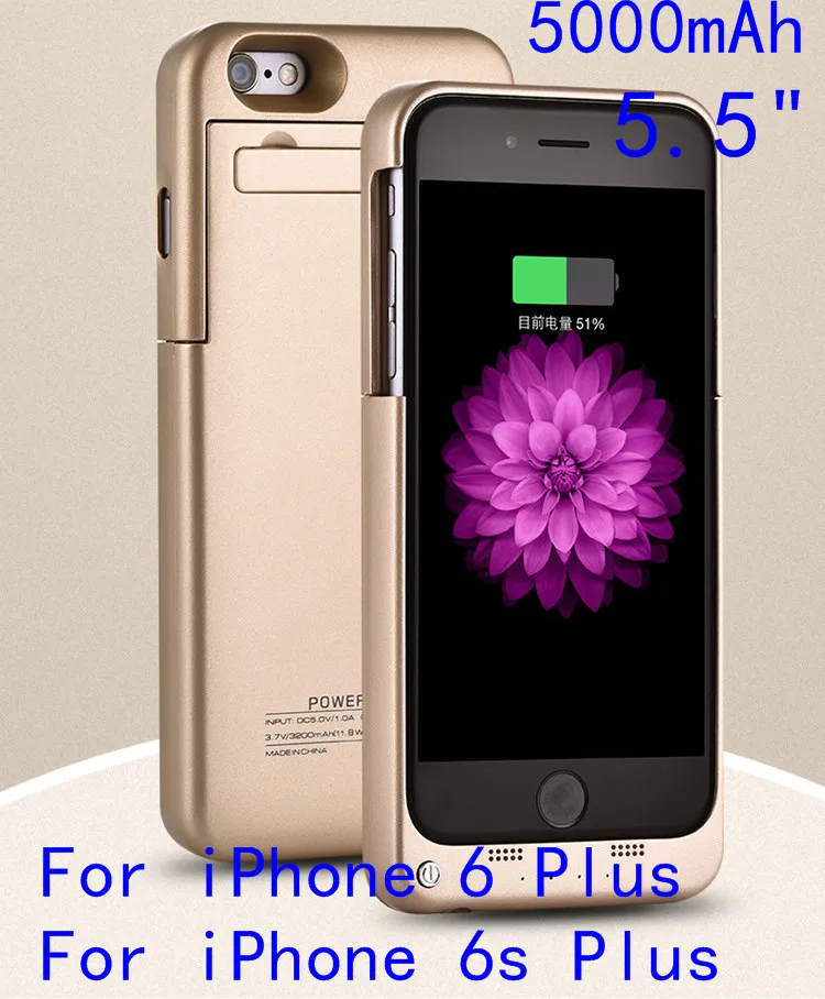 Чехол для зарядки аккумулятора 5000 мАч для iPhone 6, 6S Plus, 6G, внешний аккумулятор, чехол для зарядки s, зарядное устройство, задняя крышка с держателем - Цвет: I6P-Gold