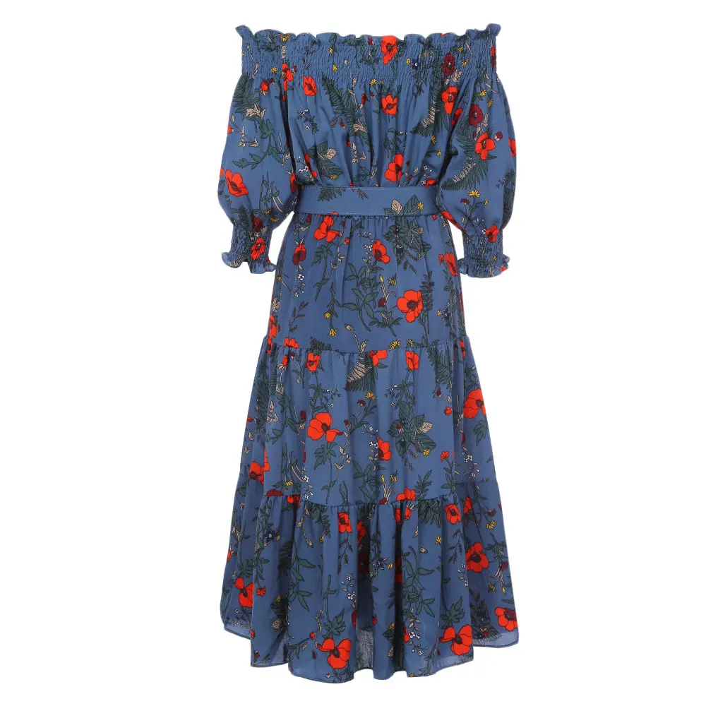 CosMera весной и новые летние Мода с плеча Половина рукава Цветочный принт шифон