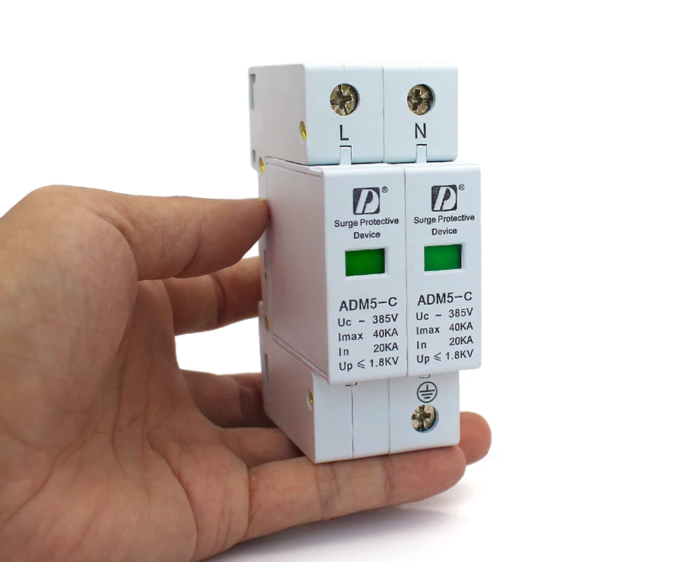 Горячая продажа 2P + N 110V 220V 380V 20-40KA AC din-рейка SPD низкая защита от скачков напряжения