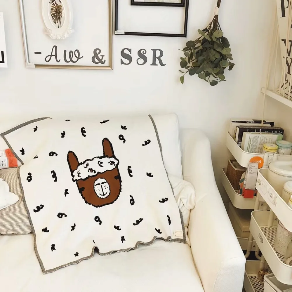 INS Baby blankets thicken double layer Knit stroller cover blanket newborns boys girls bedding Alpaca print | Мать и ребенок