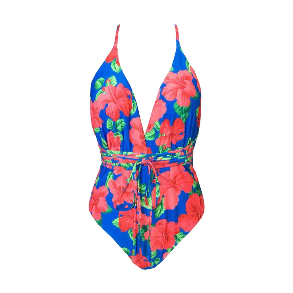 Летние 2019 Новые горячие женские Цельный купальник с принтом бандажный бикини 6