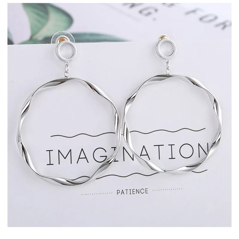 Женские серьги-пусеты корейские модные серебристые большие круглые серьги с