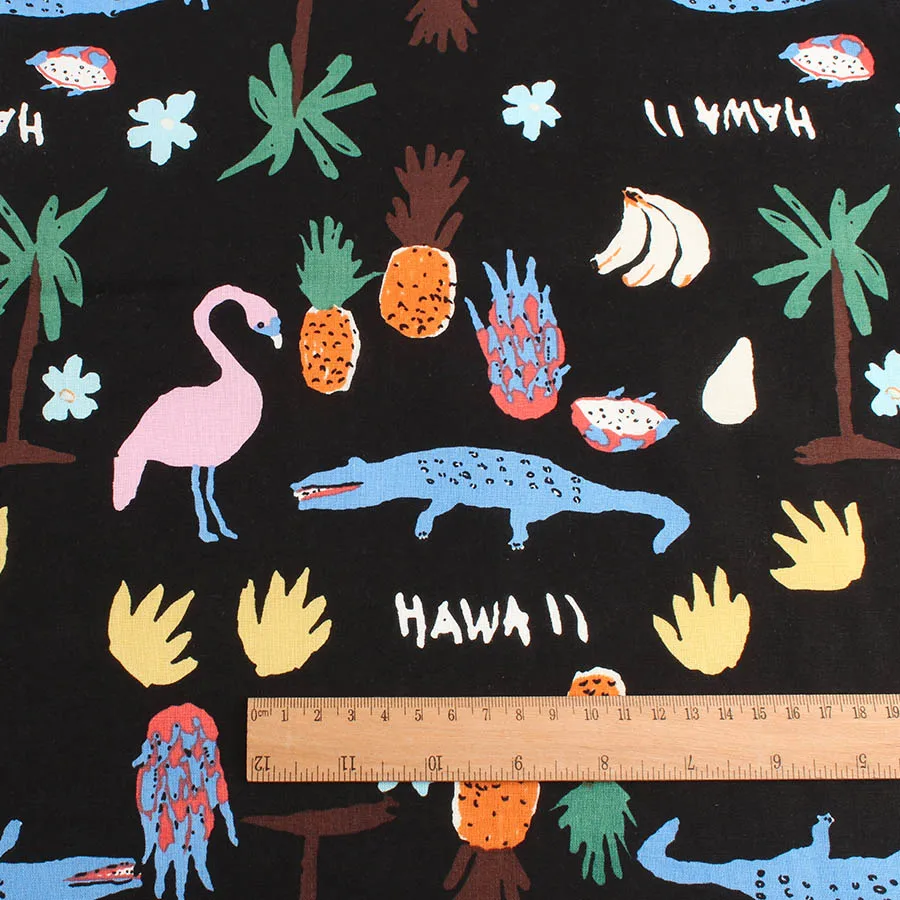 Хлопчатобумажная льняная ткань Гавайские животные фрукты Фламинго напечатанная