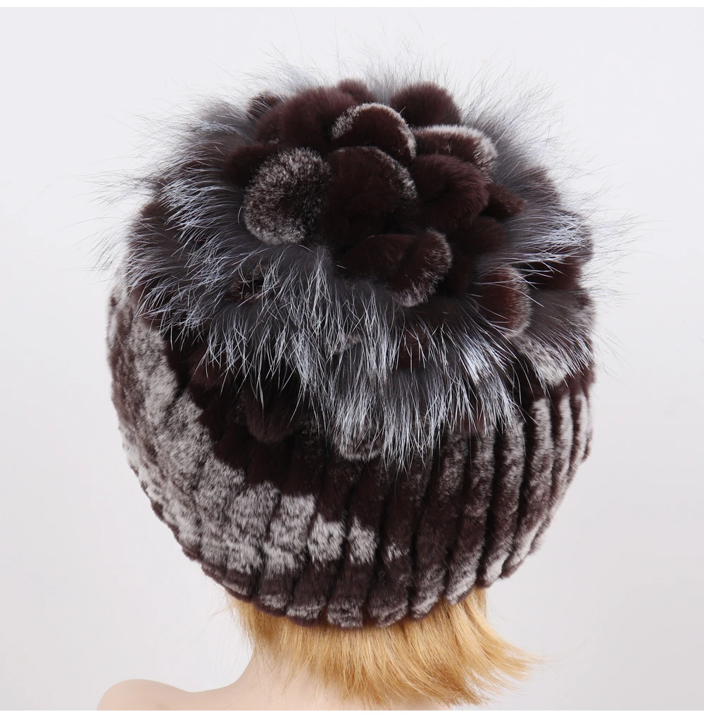 Горячая Распродажа, вязаные шапки из натурального меха, женские зимние теплые Настоящий мех кролика, шапка s, хорошая эластичная шапка из натурального меха, шапка из меха лисы
