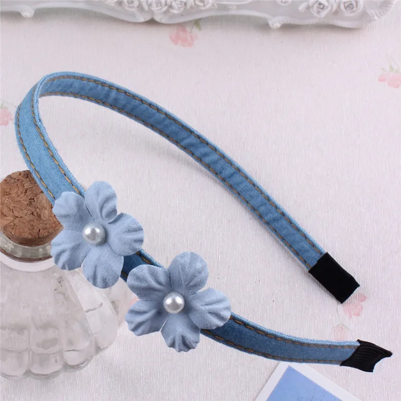 Korean children hair accessories flower kids headband denim hairpin beads rhinestone stone hoop small fresh headwear | Детская одежда и