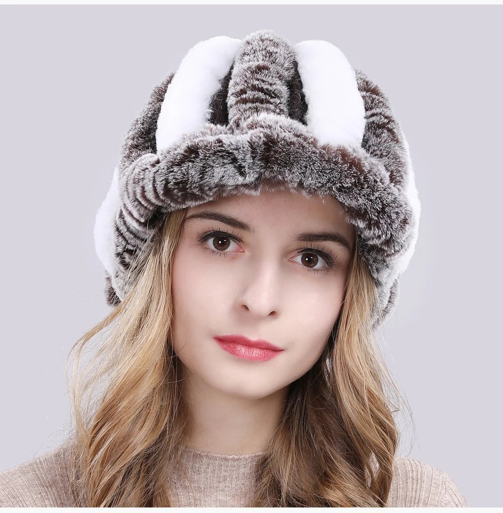 Новинка, настоящий мех кролика, женская зимняя шапка, натуральный настоящий мех кролика, шапка для женщин, вязаная, теплая, натуральный мех, шапки