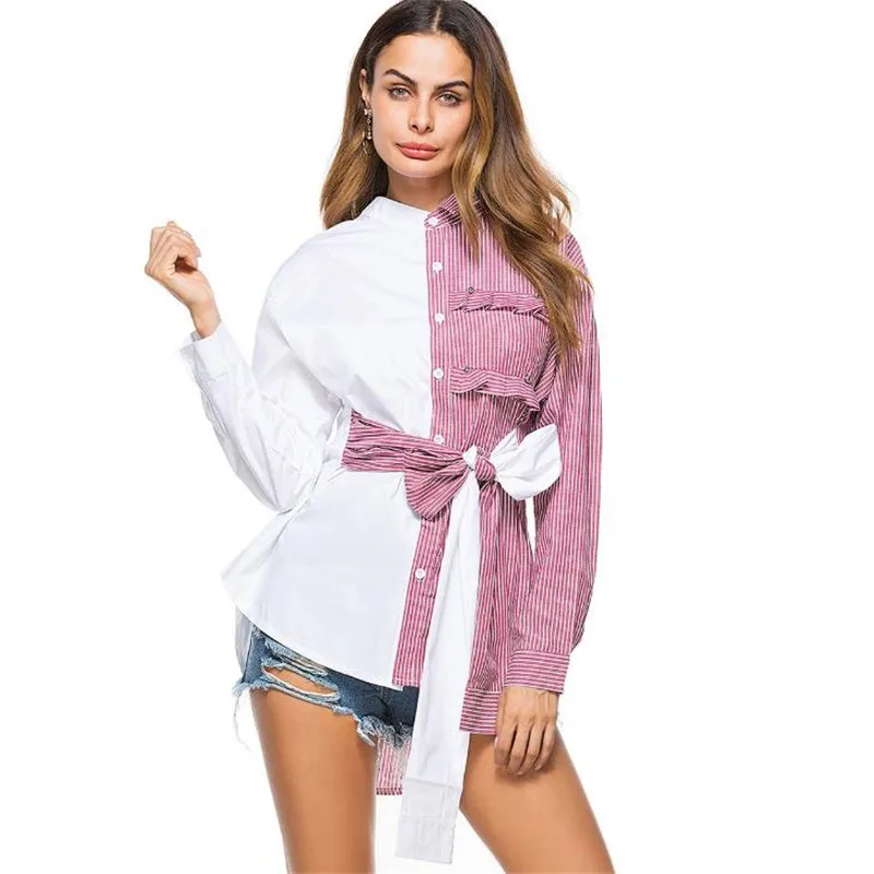 Женская блузка в полоску с оборками Элегантное Длинное асимметричное кимоно