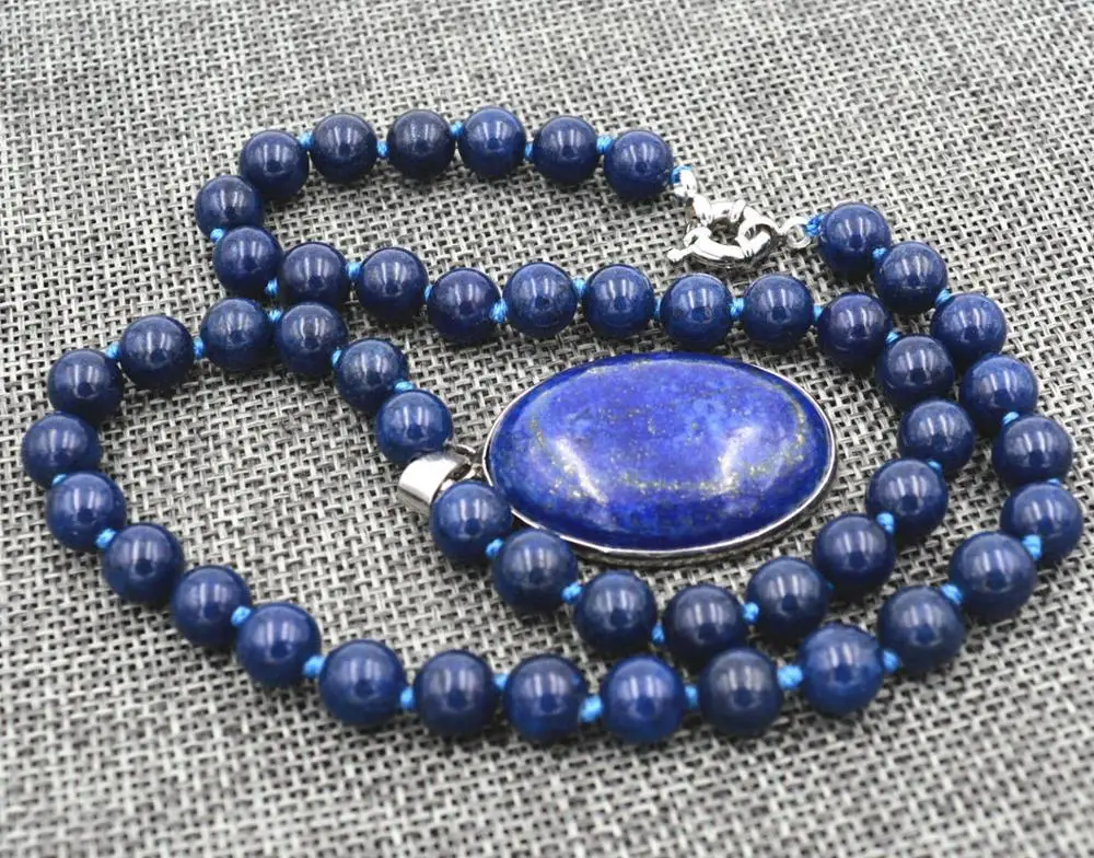 

AAA Natural 8mm Egyptian Lapis Lazuli pendant Necklace 18''18X25MM -Top quality free shipping