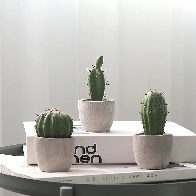 Artificial Cactus Potted Plant Cute Fake Nordic Home Garden Decor Succulent Plants for Farmhouse Office Desktop |